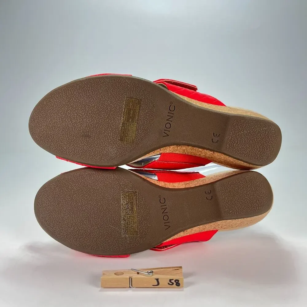 Vionic Leticia Poppy Leather Comfort Orthotic Slides Wedge Sandals Women's Sz 10
